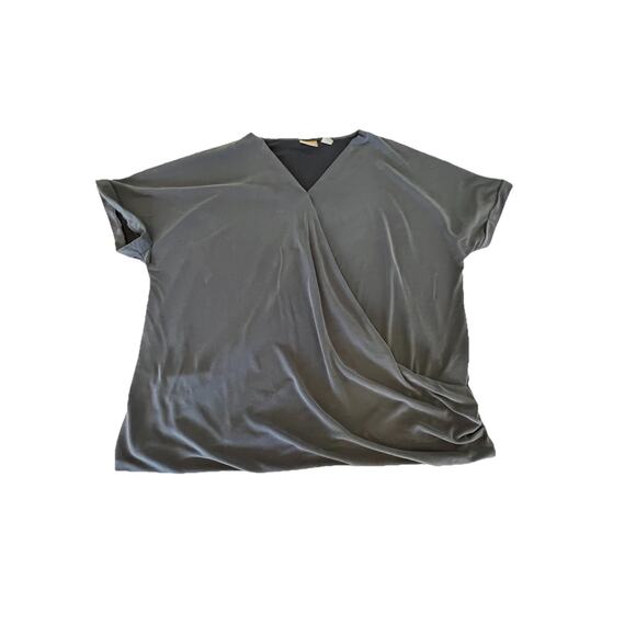 Chico's Top Shirt Women's Size 3 US 16 Blue Gray V neck Asymmetrical Knit - Picture 3 of 8